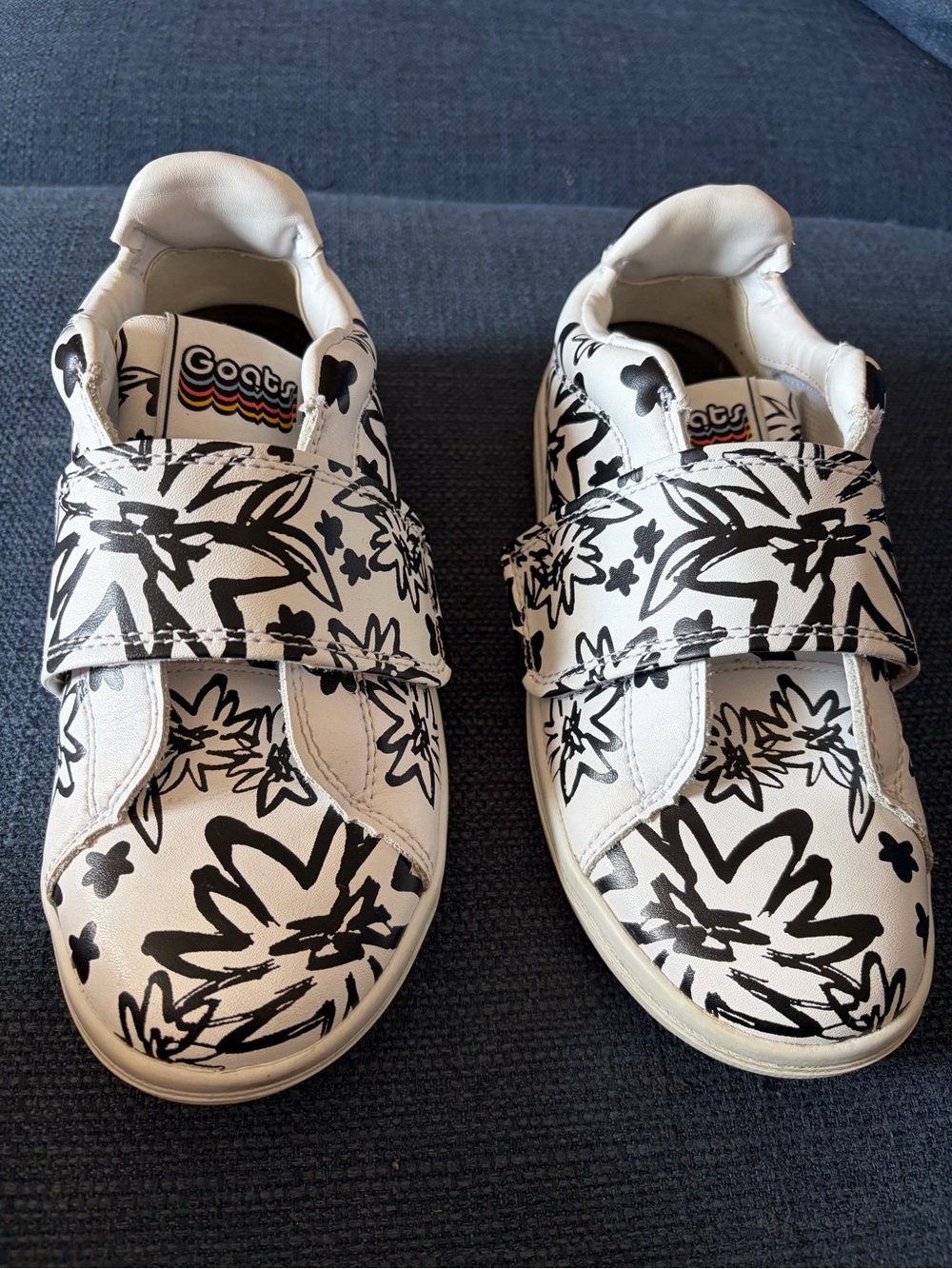 Goats Kids White & Black Floral Velcro Sneakers